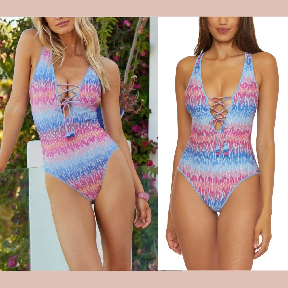 NWT $158 BECCA [ Large ] Glittery Joshua Tree Corset One Piece Swimsuit‎ T1969